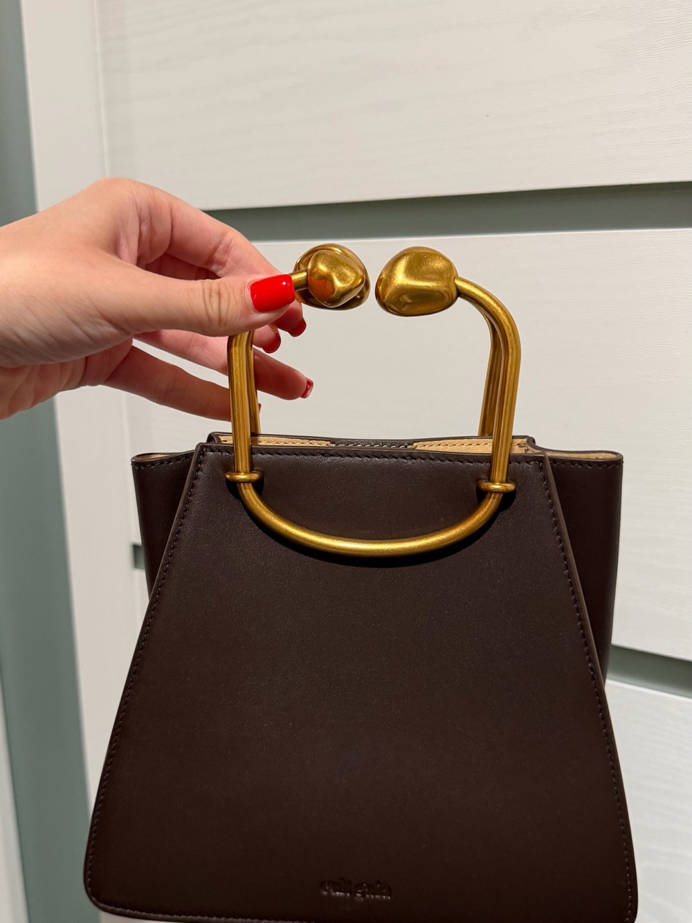 cult gaia Brown Mini Tote with Gold Sculpted Handles